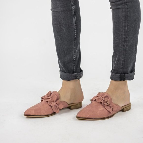 Mi.iM MiiM Rebecca Free Dusty Rose‎ Ruffle Pointed Toe Mules 7 - Picture 1 of 12